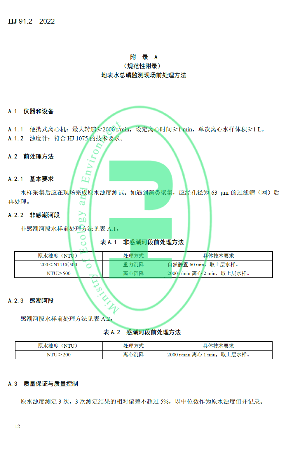 地表水環境質量技術規范附錄A 地表水環境質量技術規范附錄A